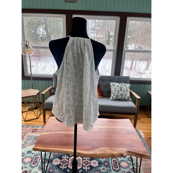 Anthropologie White Textured Eyelash Fringe Button Front Cami Tank Top Large - Picture 3 of 6